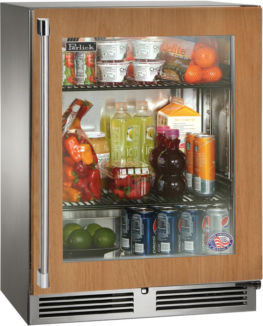 Perlick Signature Series 24-Inch Outdoor Built-In Counter Depth Compact Refrigerator with 3.1 cu. ft. Capacity, Panel Ready with Glass Door (HH24RO-4-4L & HH24RO-4-4R)