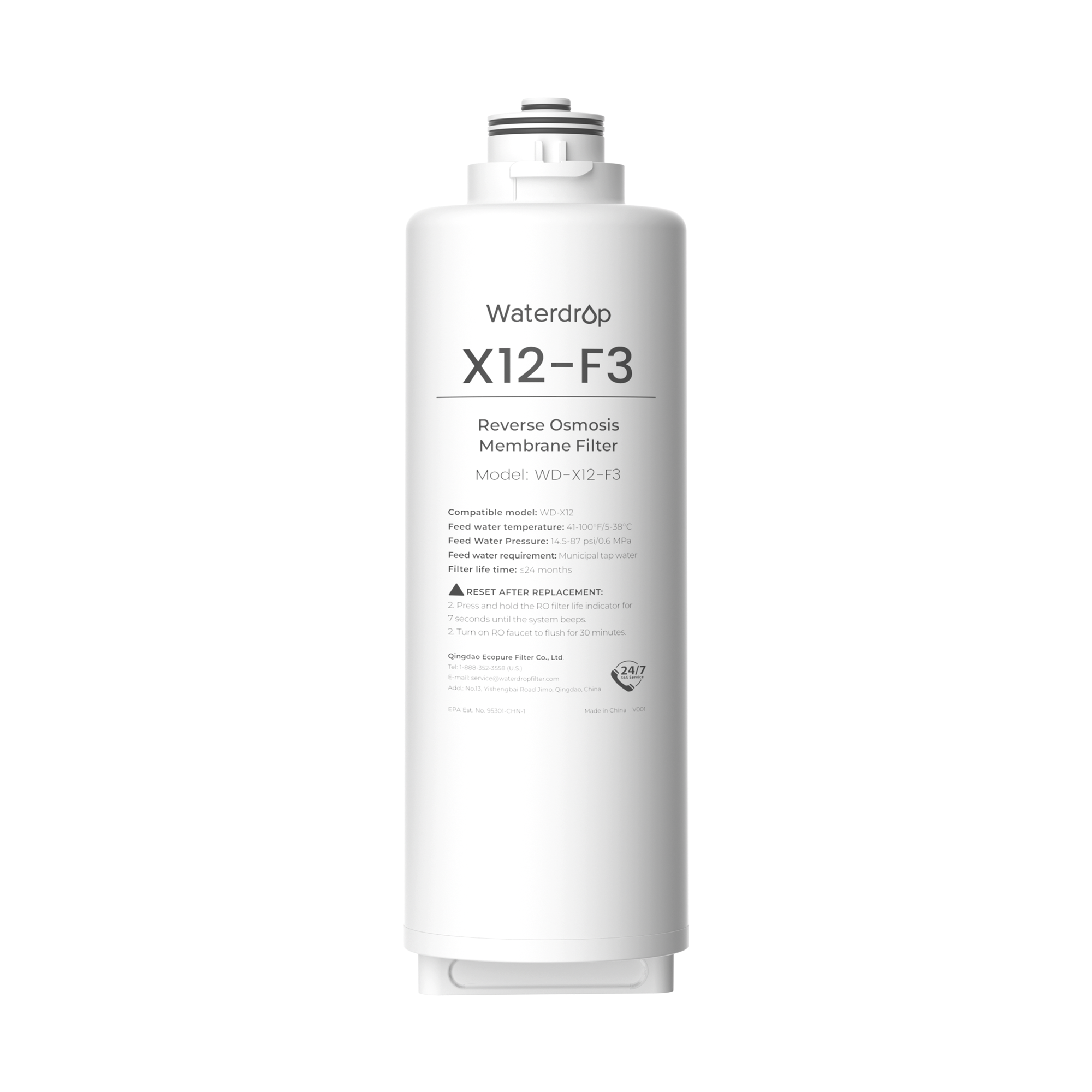 Waterdrop Filter Replacement for WD-X12-Basic & WD-X12-Alkaline & WD-X12-PRO 1200 GPD Reverse Osmosis System, 24-Month Lifetime, Reduce PFAS (WD-X12-F3)