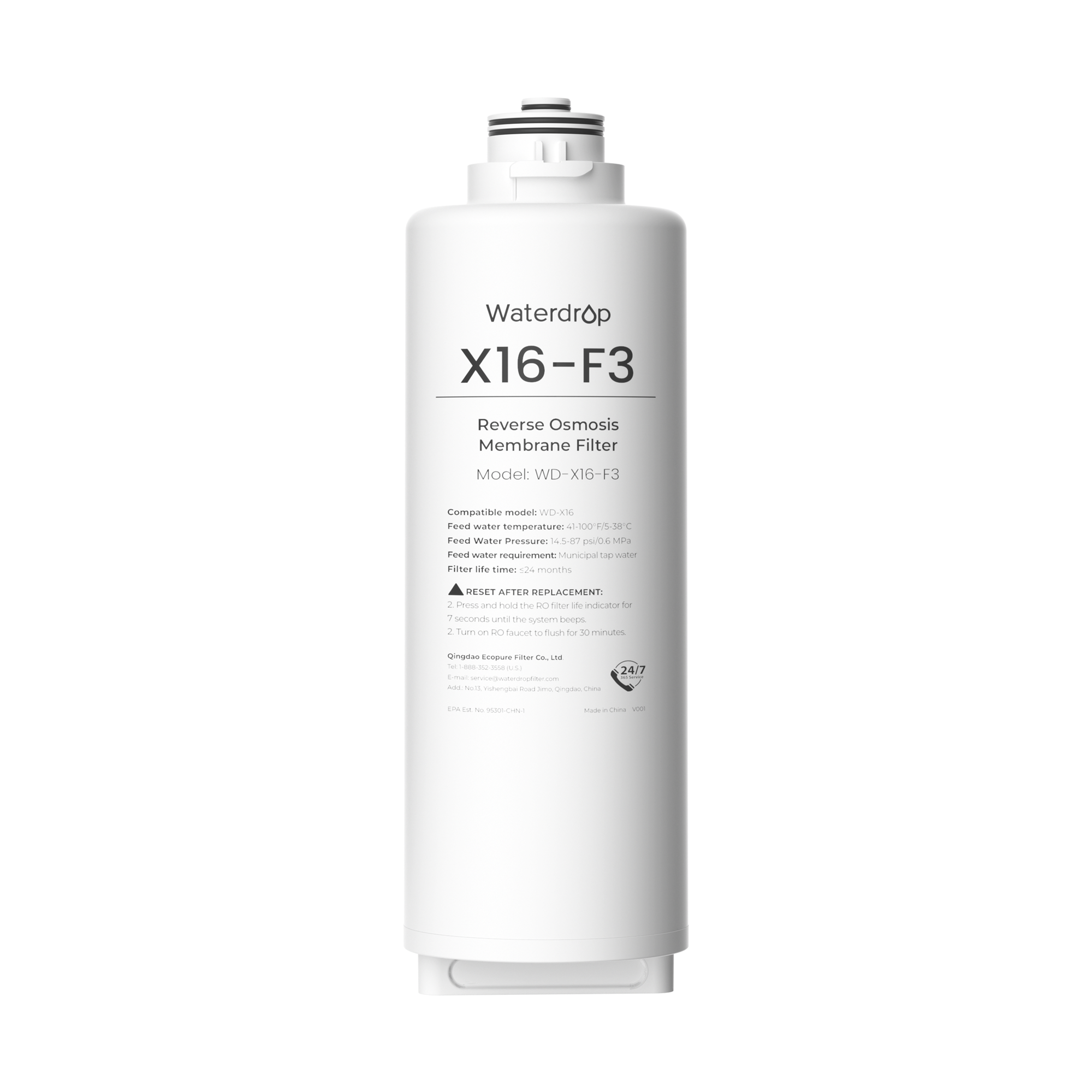 Waterdrop Filter Replacement for WD-X16-Alkaline 1600 GPD Reverse Osmosis System, 24-Month Lifetime, Reduce PFAS (WD-X16-F3)