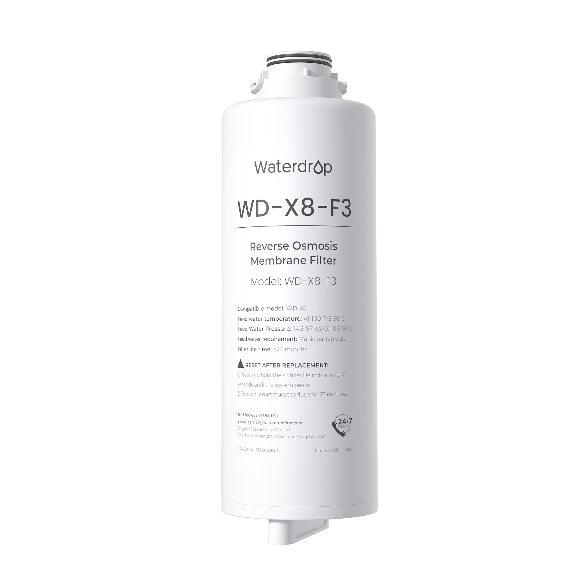 Waterdrop Filter Replacement for WD-X8-Alkaline & WD-X8-Basic & WD-X8-PRO 800 GPD Reverse Osmosis System, 24-month Lifetime, Reduce PFAS (WD-X8-F3)