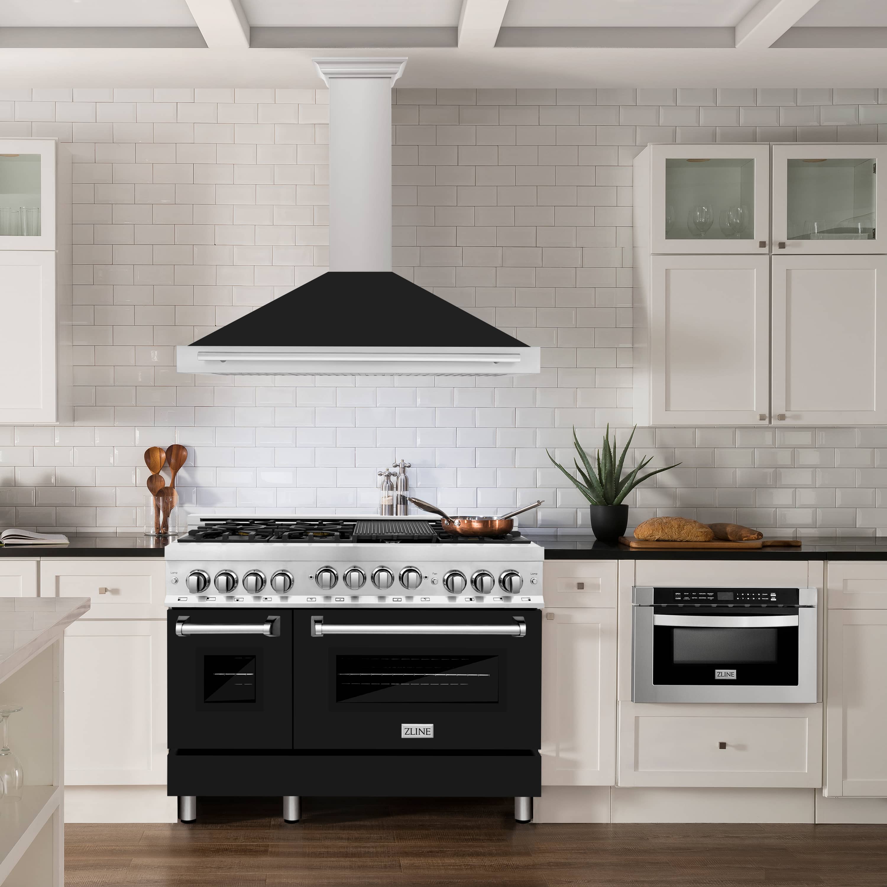 ZLINE 48-Inch Wall Mounted Range Hood in Satin Stainless Steel with Black Matte Shell and Stainless Steel Handle (KB4SNX-BLM-48)