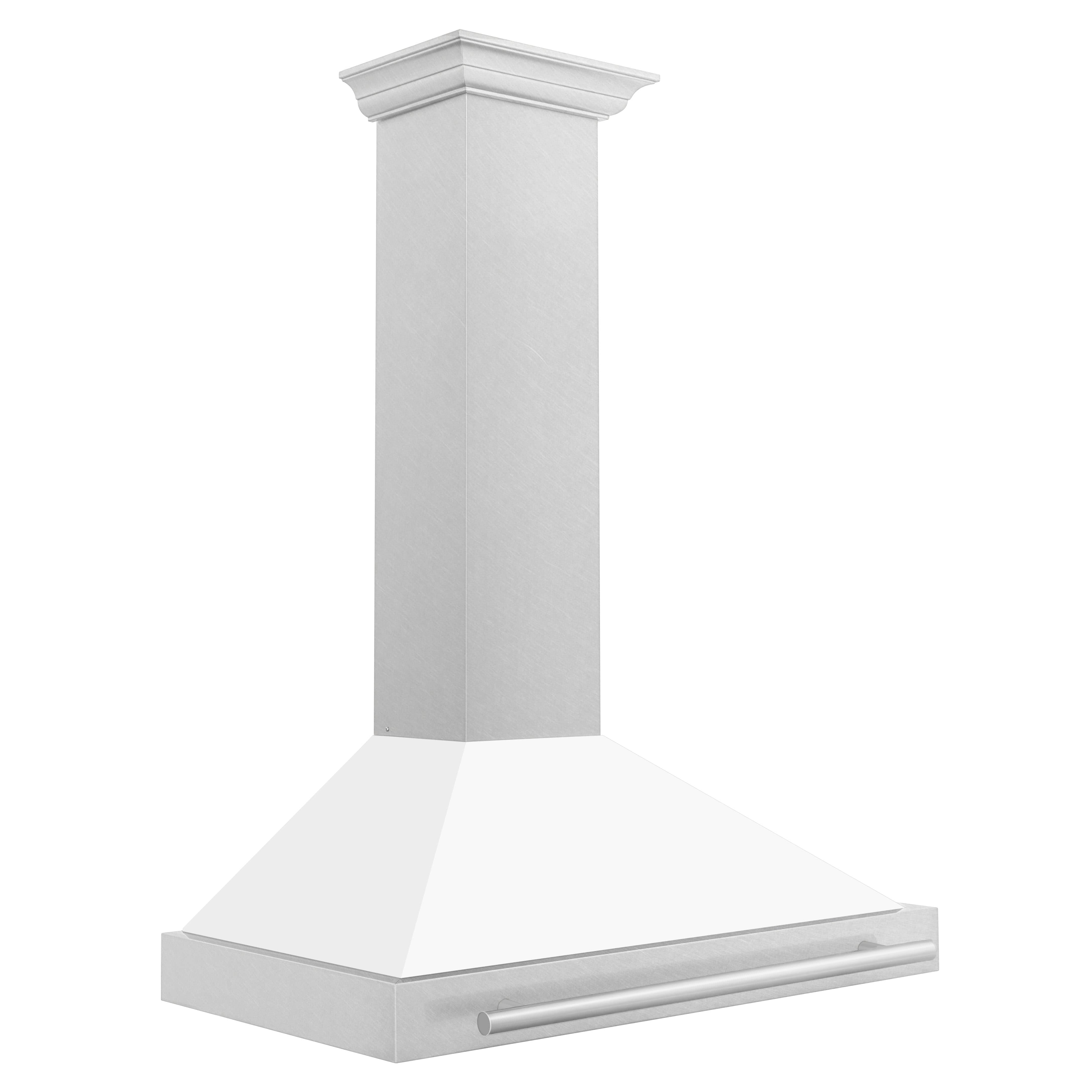 ZLINE 36-Inch Wall Mounted Range Hood in Satin Stainless Steel with White Matte Shell and Stainless Steel Handle (KB4SNX-WM-36)