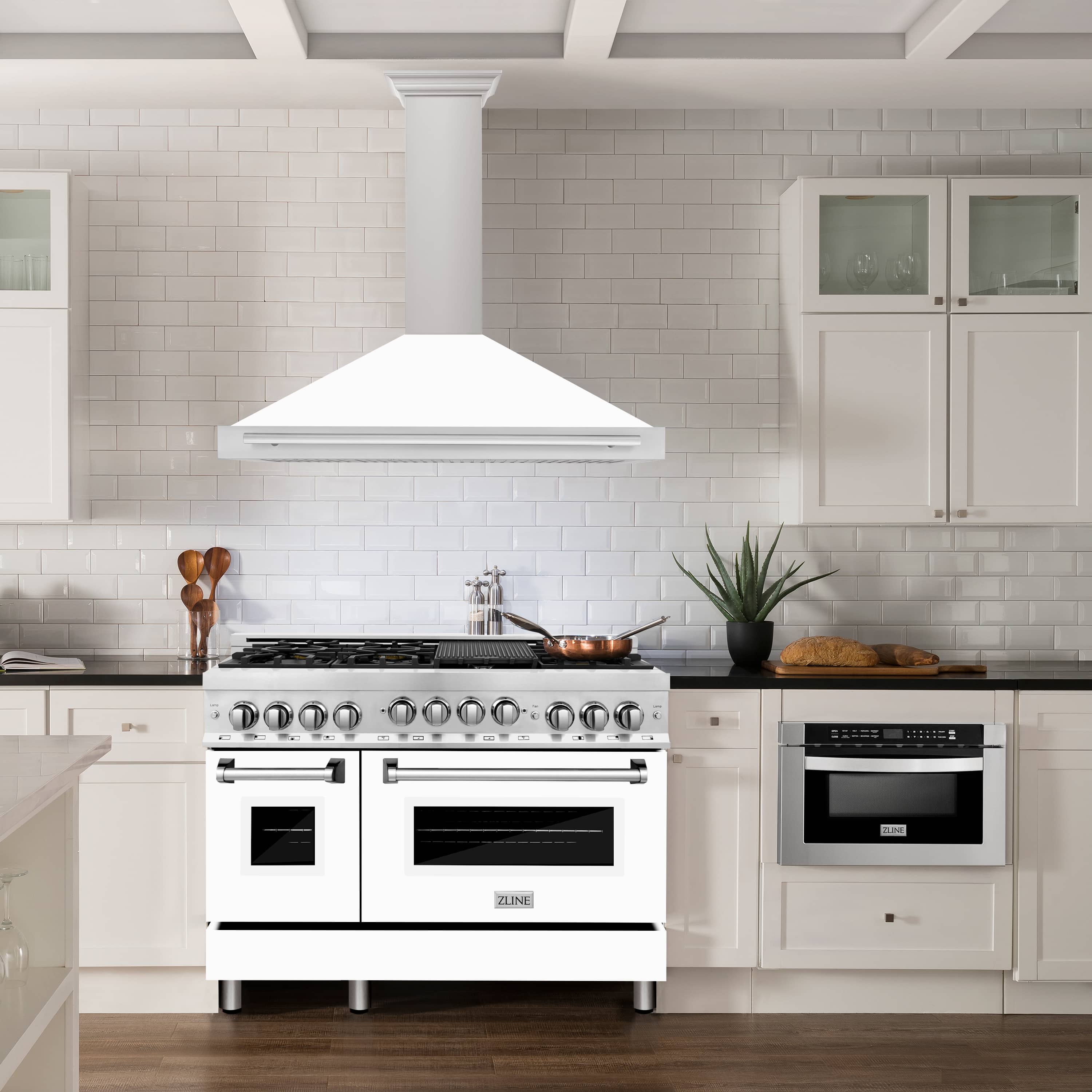 ZLINE 48-Inch Wall Mounted Range Hood in Satin Stainless Steel with White Matte Shell and Stainless Steel Handle (KB4SNX-WM-48)