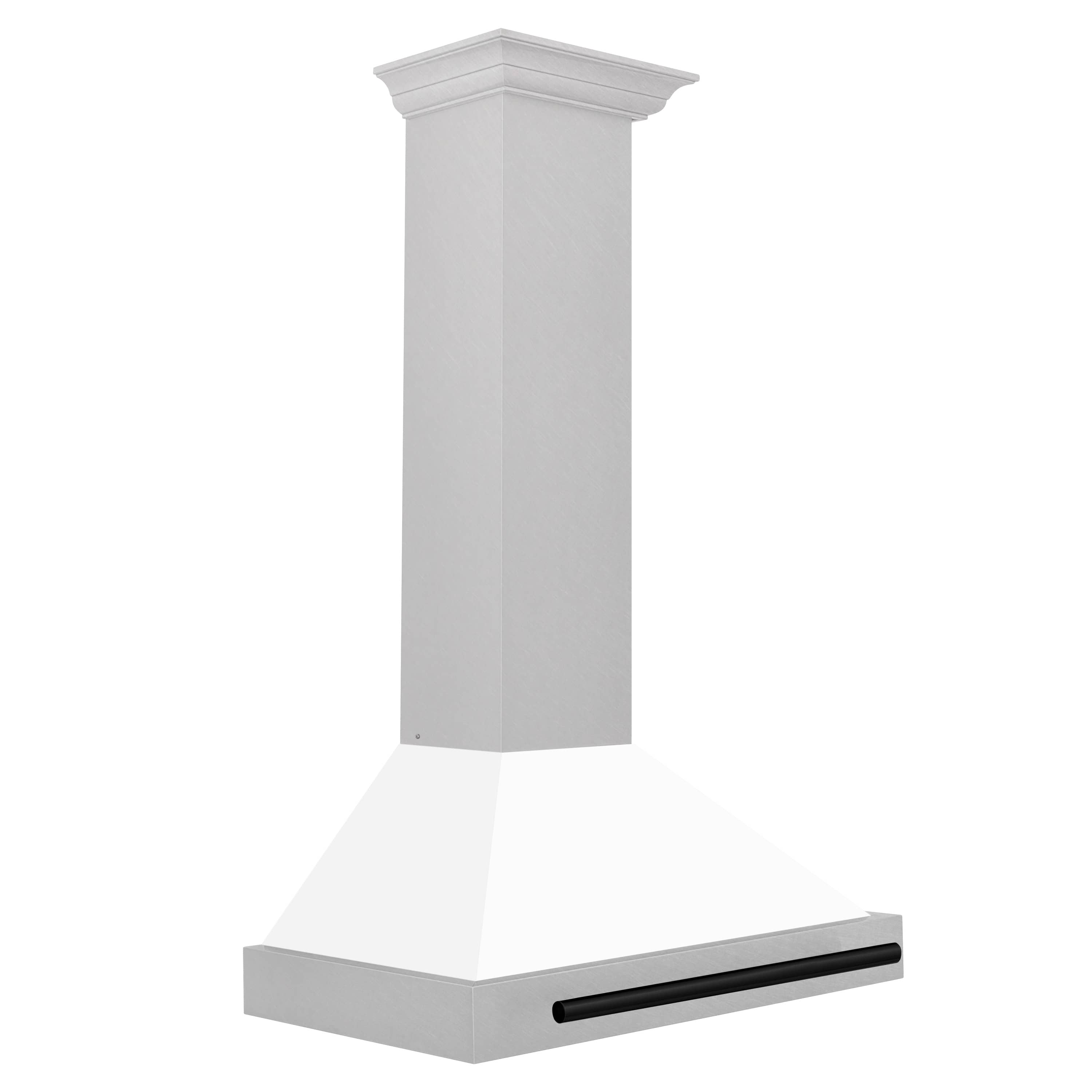 ZLINE 30-Inch Autograph Edition Wall Mounted Range Hood in Satin Stainless Steel with White Matte Shell and Matte Black Handle (KB4SNZ-WM30-MB)