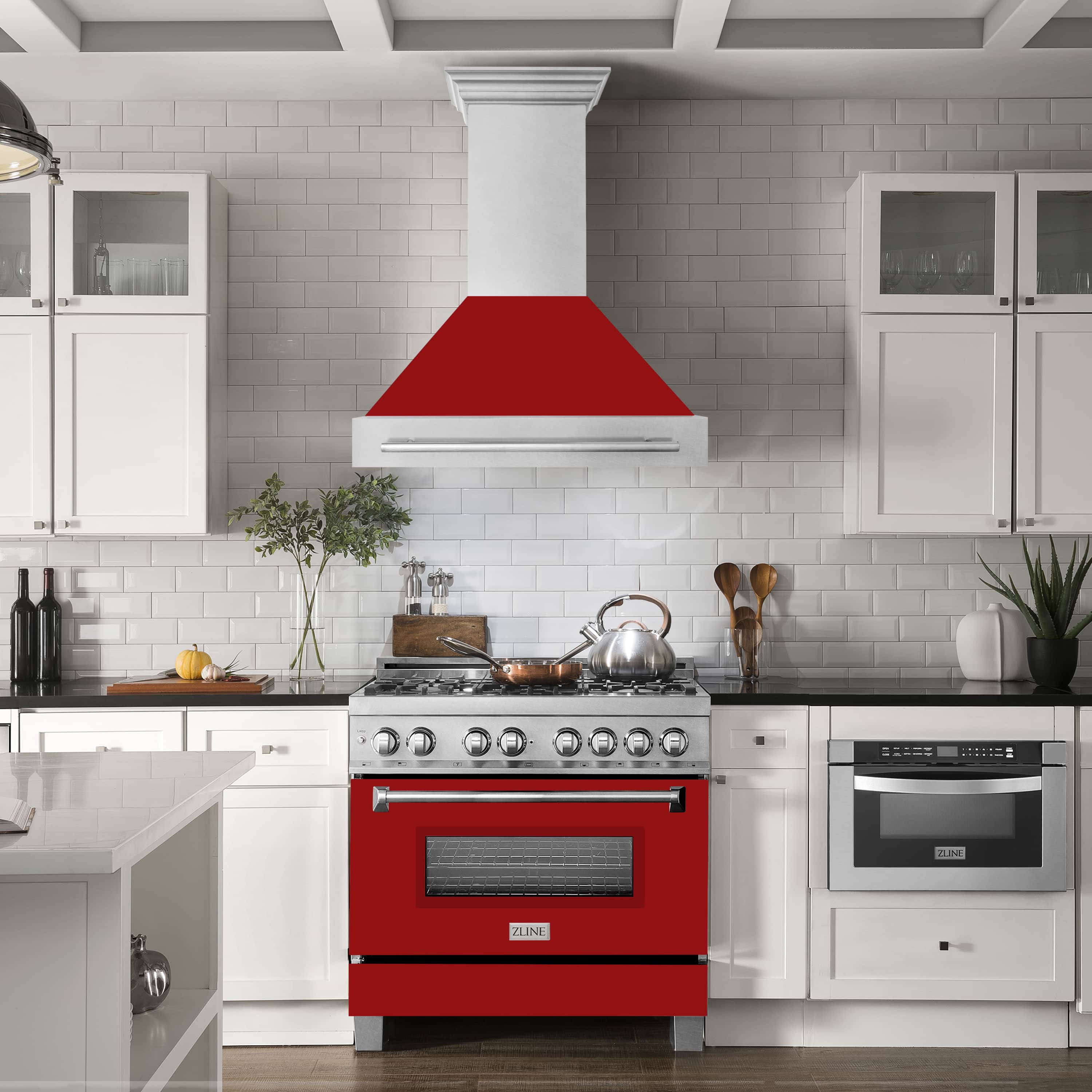 ZLINE 36-Inch Wall Mount Range Hood in Satin Stainless Steel with Red Matte Shell (8654SNX-RM-36)