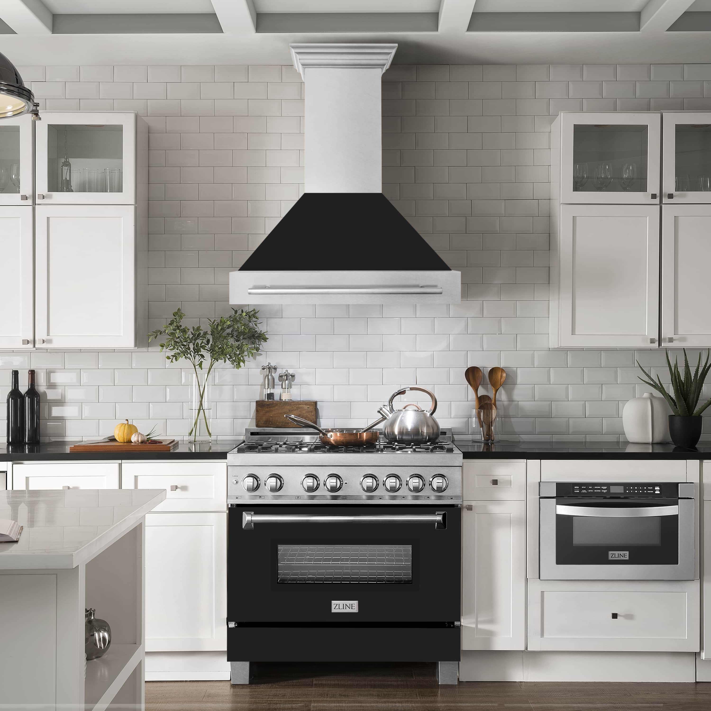 ZLINE 36-Inch Wall Mount Range Hood in Satin Stainless Steel with Black Matte Shell (8654SNX-BLM-36)