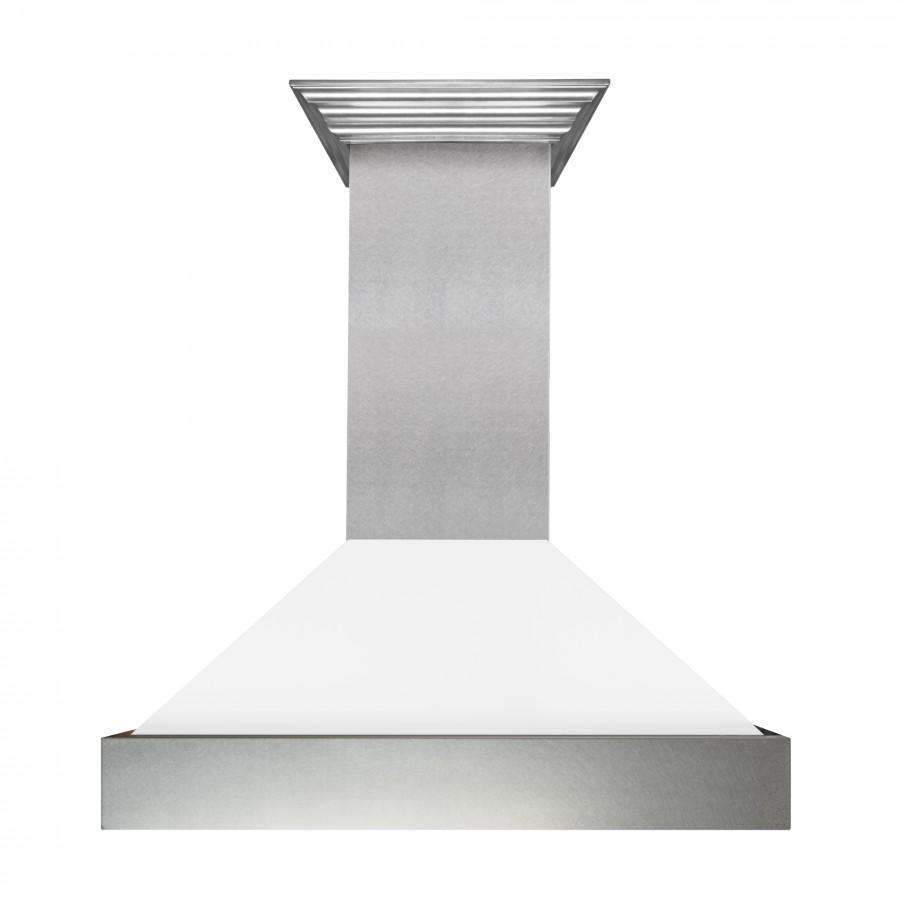 ZLINE 30-Inch Satin Stainless Steel Wall Mount Range Hood with White Matte Shell (8654WM-30)