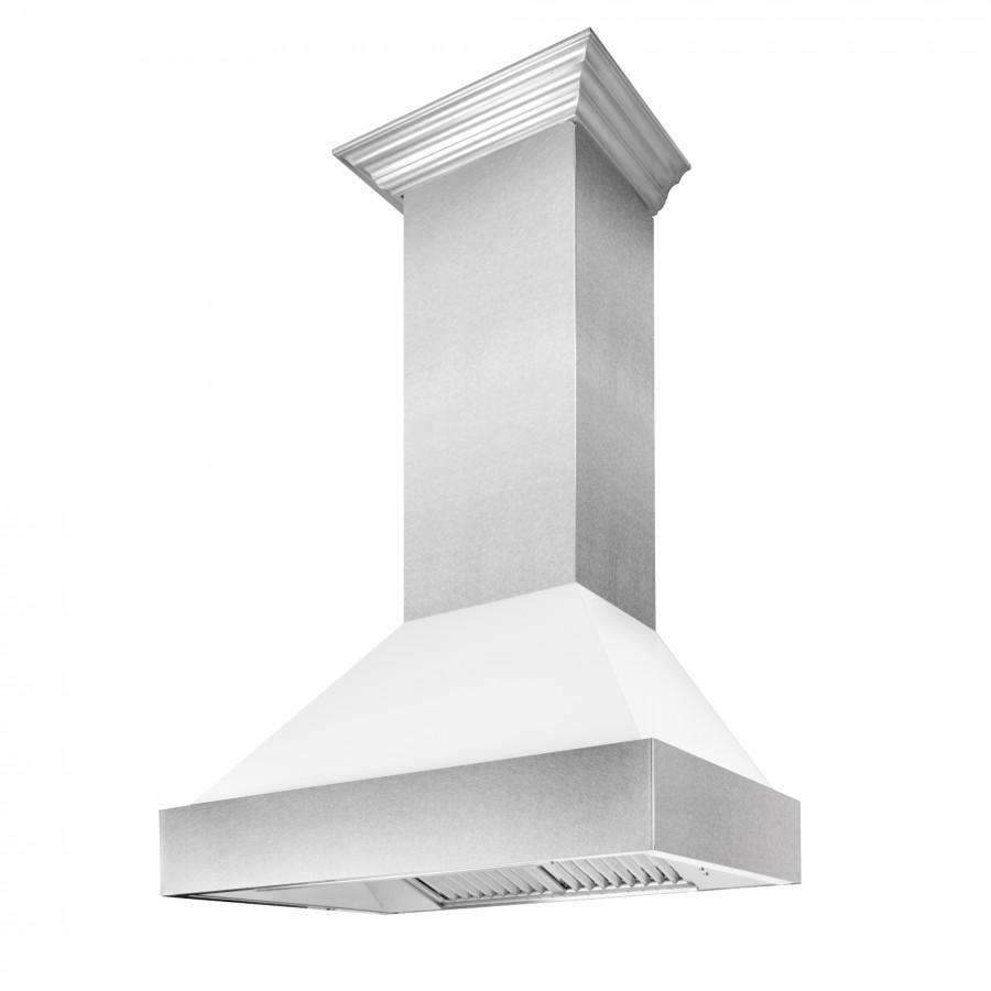 ZLINE 30-Inch Satin Stainless Steel Wall Mount Range Hood with White Matte Shell (8654WM-30)