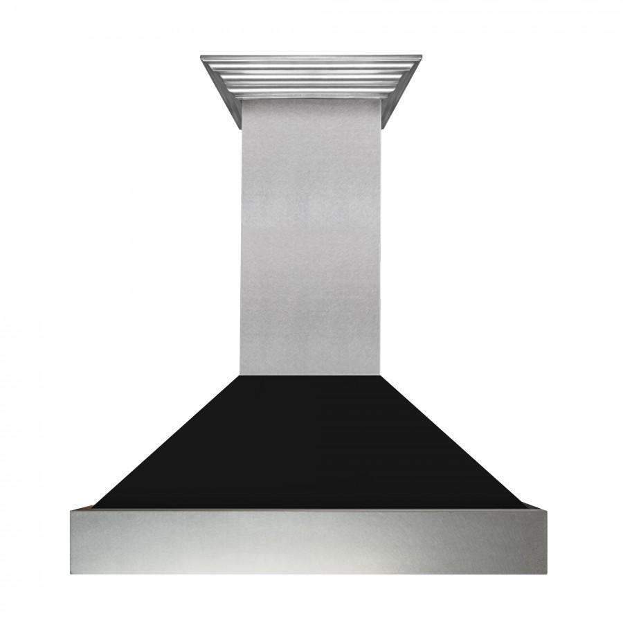 ZLINE 30-Inch Ducted Satin Stainless Steel Wall Mount Range Hood with Black Matte Shell (8654BLM-30)