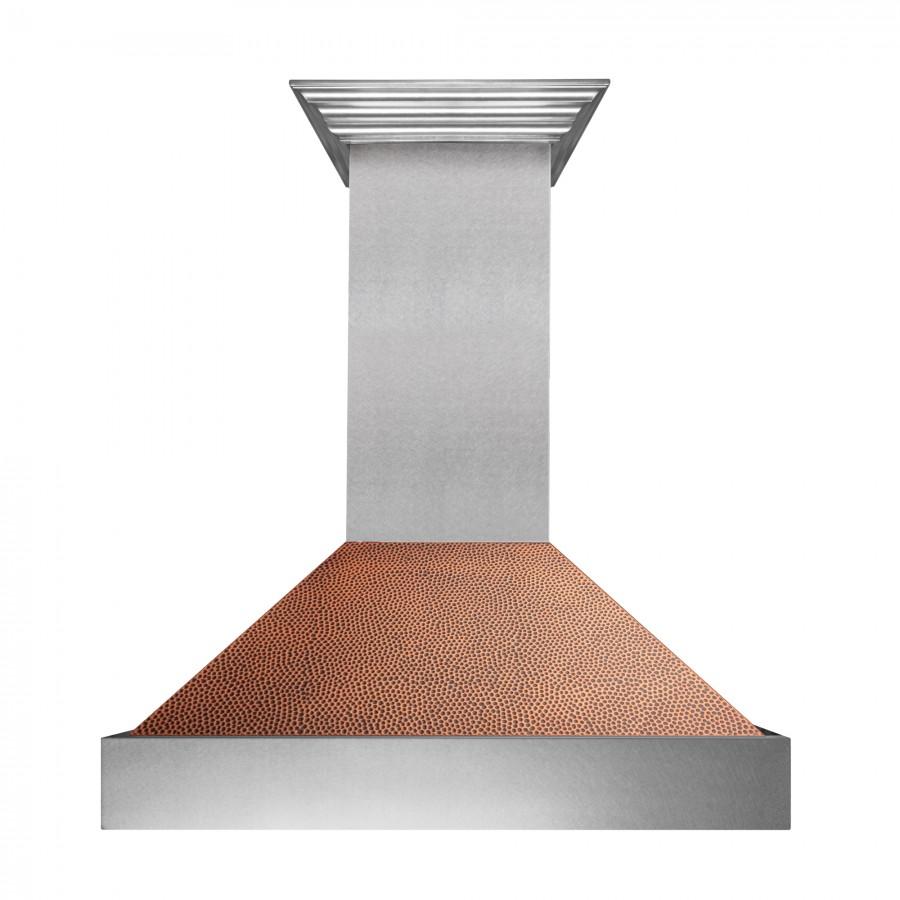 ZLINE 30-Inch Ducted Satin Stainless Steel Wall Mount Range Hood with Hand-Hammered Copper Shell (8654HH-30)