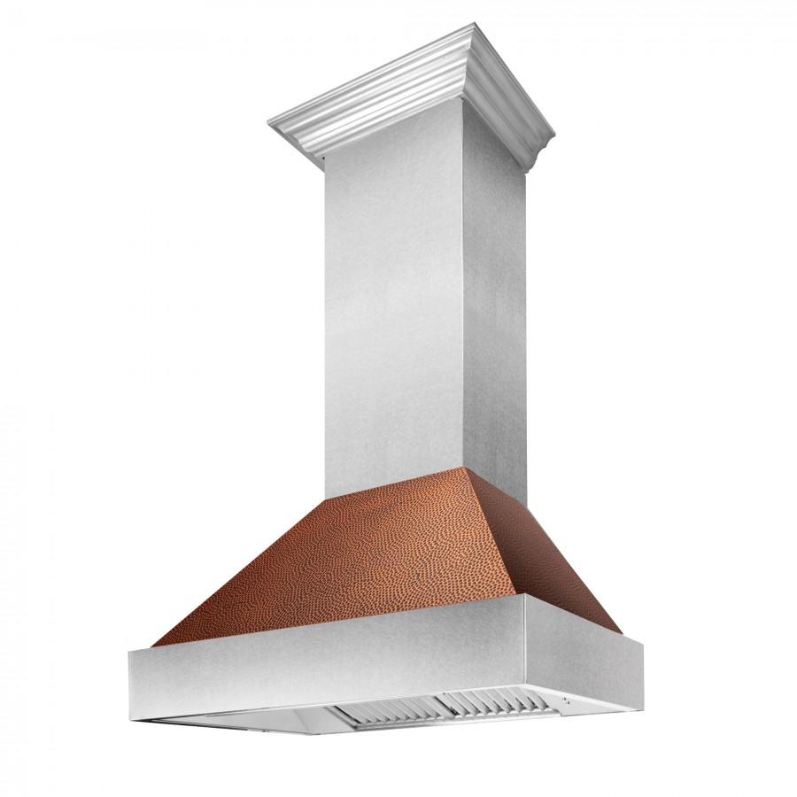 ZLINE 30-Inch Ducted Satin Stainless Steel Wall Mount Range Hood with Hand-Hammered Copper Shell (8654HH-30)