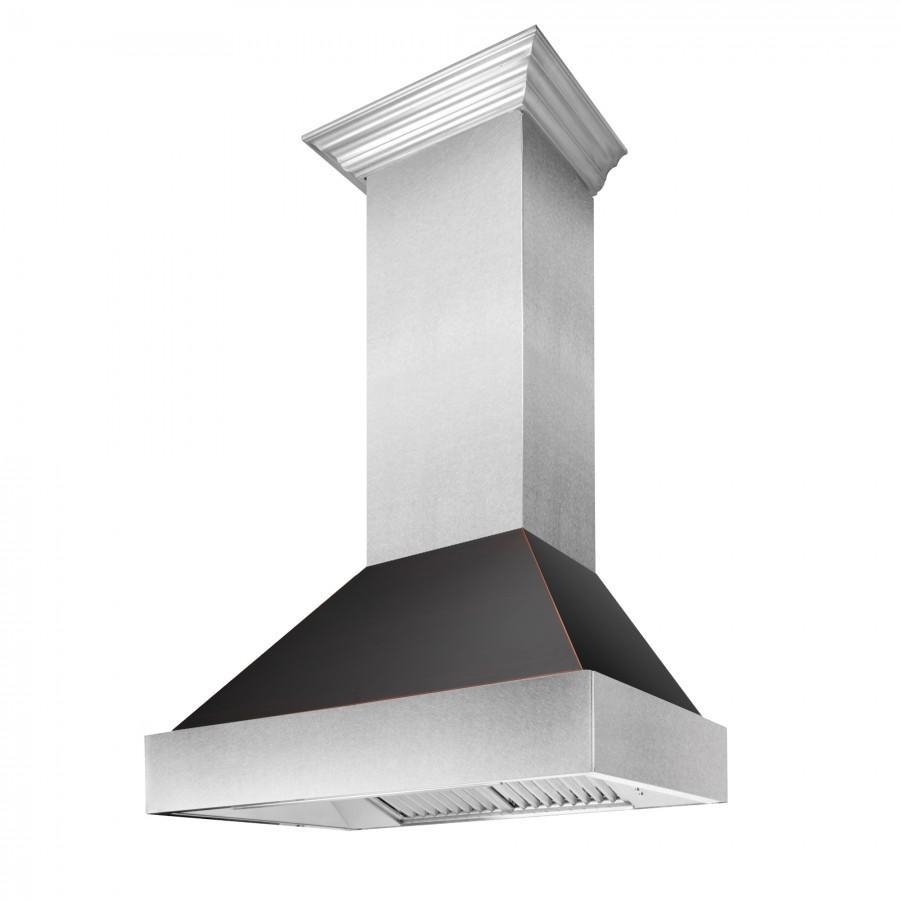 ZLINE 30-Inch Ducted Satin Stainless Steel Wall Mount Range Hood with Oil Rubbed Bronze Shell (8654ORB-30)