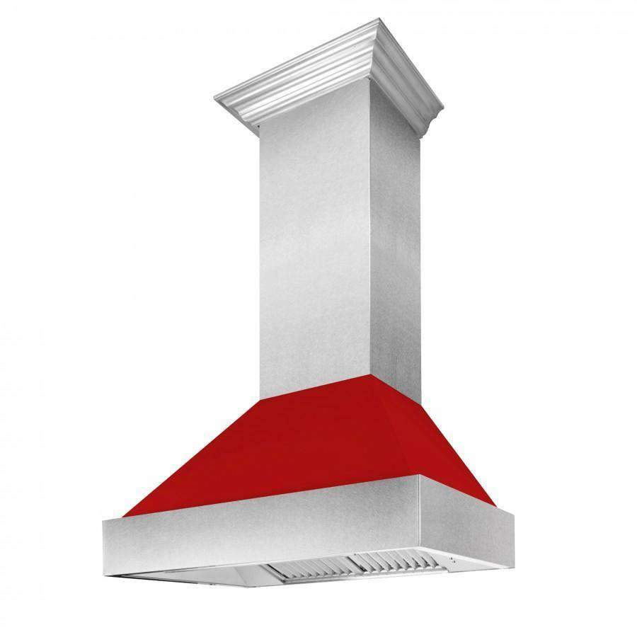 ZLINE 30-Inch Ducted Satin Stainless Steel Wall Mount Range Hood with Red Matte Shell (8654RM-30)