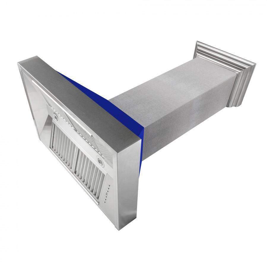 ZLINE 36-Inch Ducted Satin Stainless Steel Wall Mount Range Hood with Blue Matte Shell (8654BM-36)