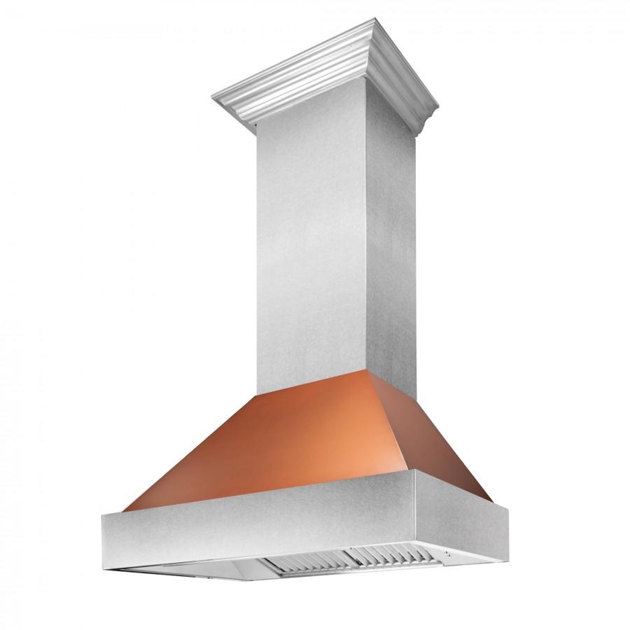 ZLINE 36-Inch Ducted Satin Stainless Steel Wall Mount Range Hood with Copper Shell (8654C-36)