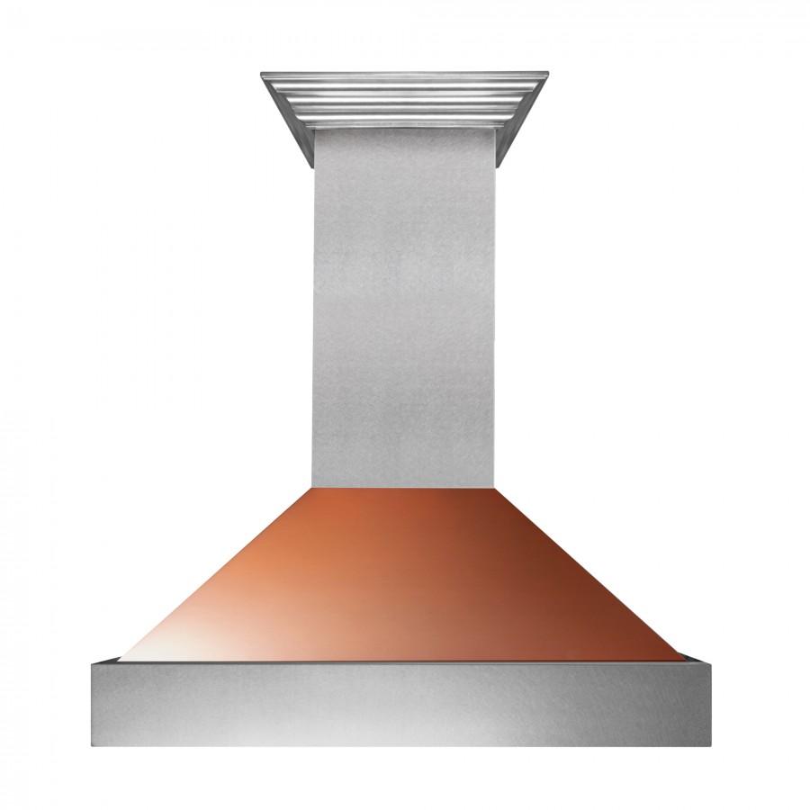ZLINE 36-Inch Ducted Satin Stainless Steel Wall Mount Range Hood with Copper Shell (8654C-36)