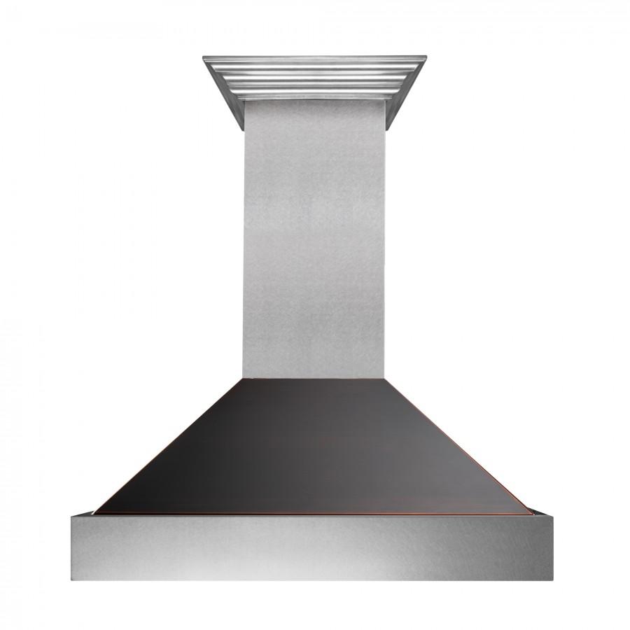 ZLINE 36-Inch Ducted Satin Stainless Steel Wall Mount Range Hood with Oil Rubbed Bronze Shell (8654ORB-36)