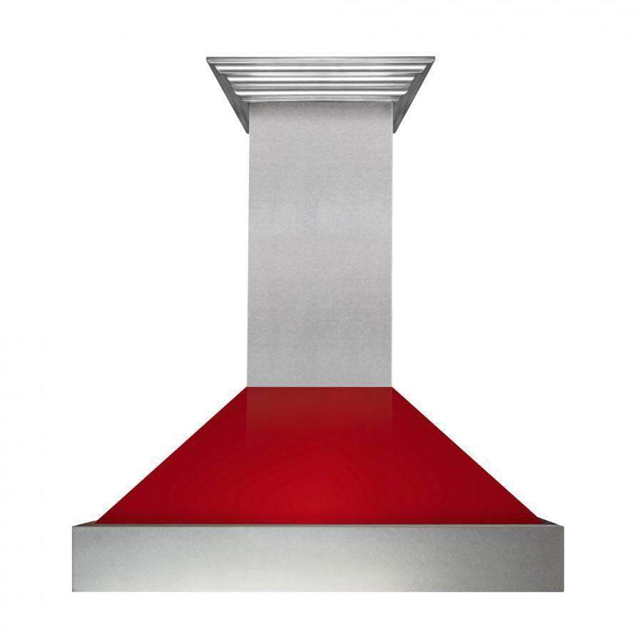 ZLINE 36-Inch Ducted Satin Stainless Steel Wall Mount Range Hood with Red Gloss Shell (8654RG-36)