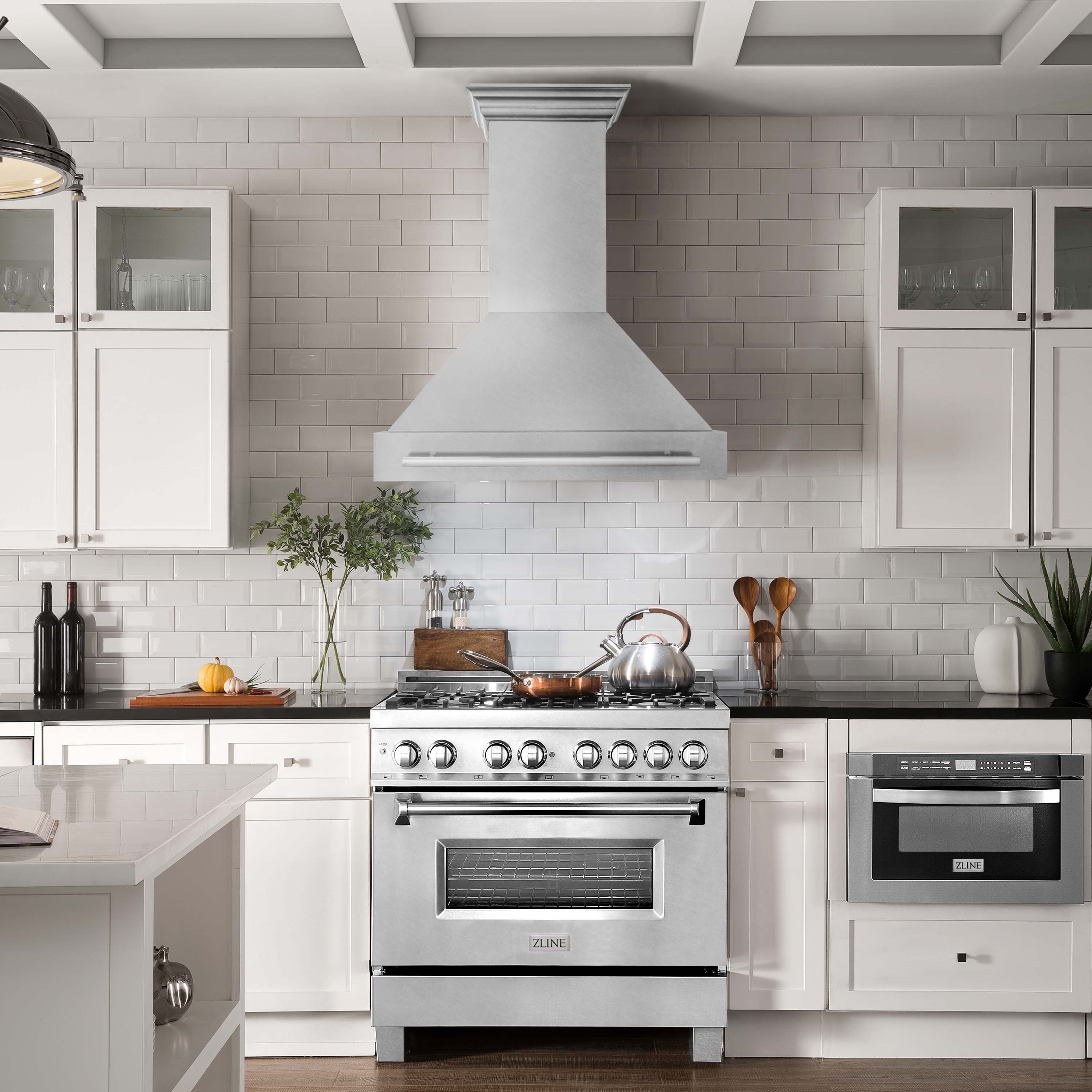 ZLINE 36-Inch Wall Mount Range Hood in Satin Stainless Steel with Satin Stainless Steel Handle (8654SNX-36)