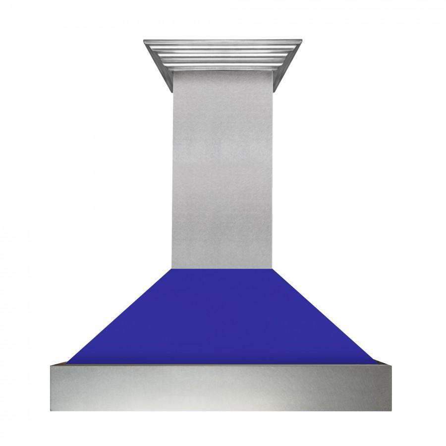 ZLINE 48-Inch Ducted Satin Stainless Steel Wall Mount Range Hood with Blue Matte Shell (8654BM-48)