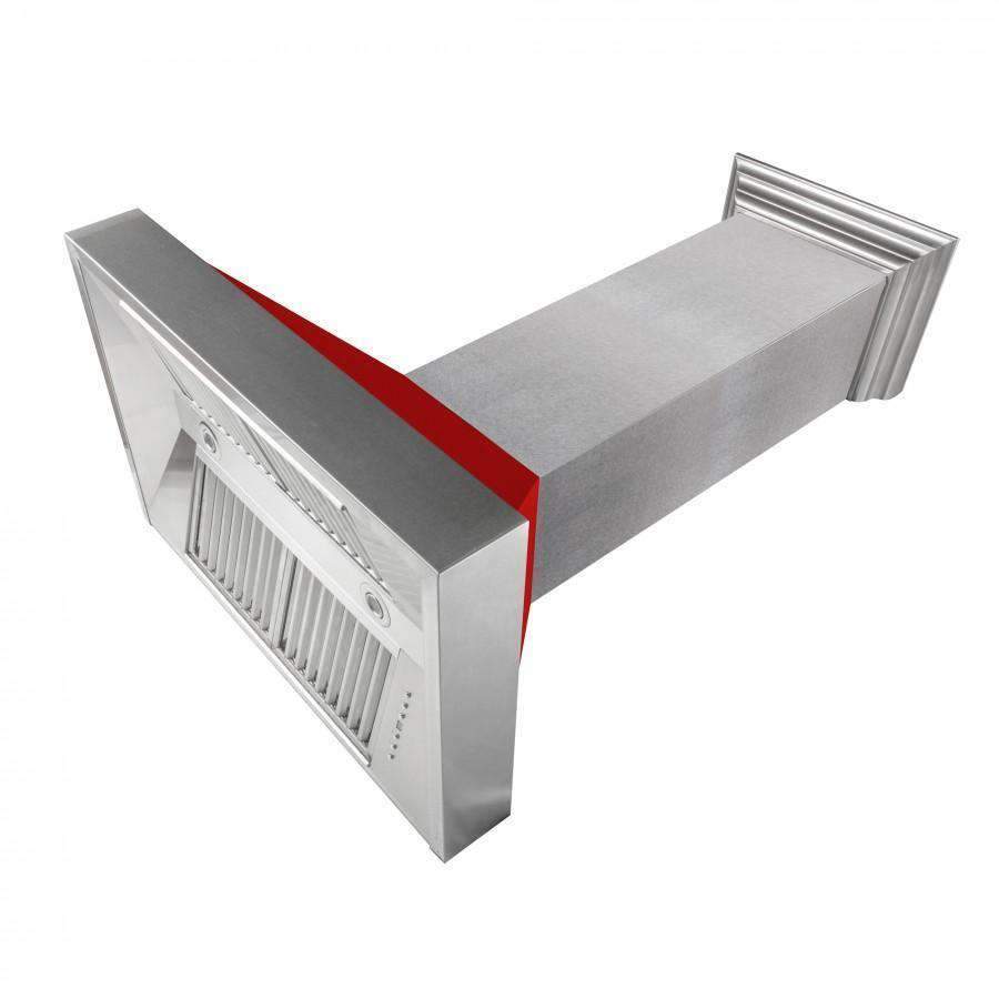 ZLINE 48-Inch Ducted Satin Stainless Steel Wall Mount Range Hood with Red Matte Shell (8654RM-48)
